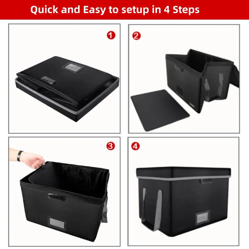 Fireproof File Lock Box with Lift-Off Lid - Collapsible Portable Document Storage Organizer