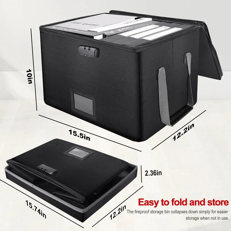 Fireproof File Lock Box with Lift-Off Lid - Collapsible Portable Document Storage Organizer