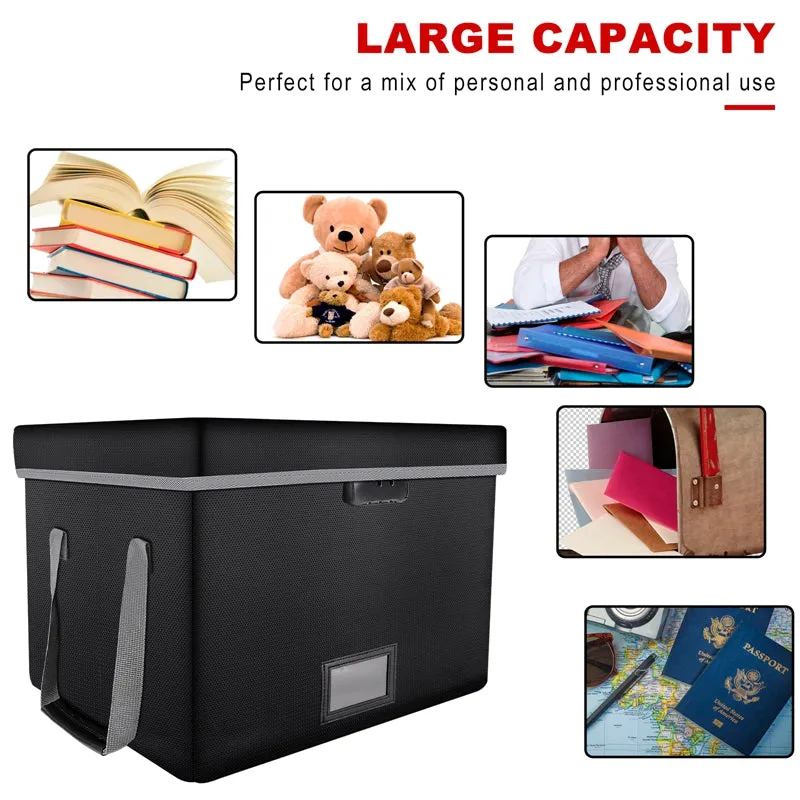 Fireproof File Lock Box with Lift-Off Lid - Collapsible Portable Document Storage Organizer