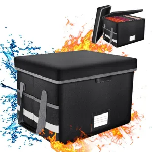 Fireproof File Lock Box with Lift-Off Lid - Collapsible Portable Document Storage Organizer
