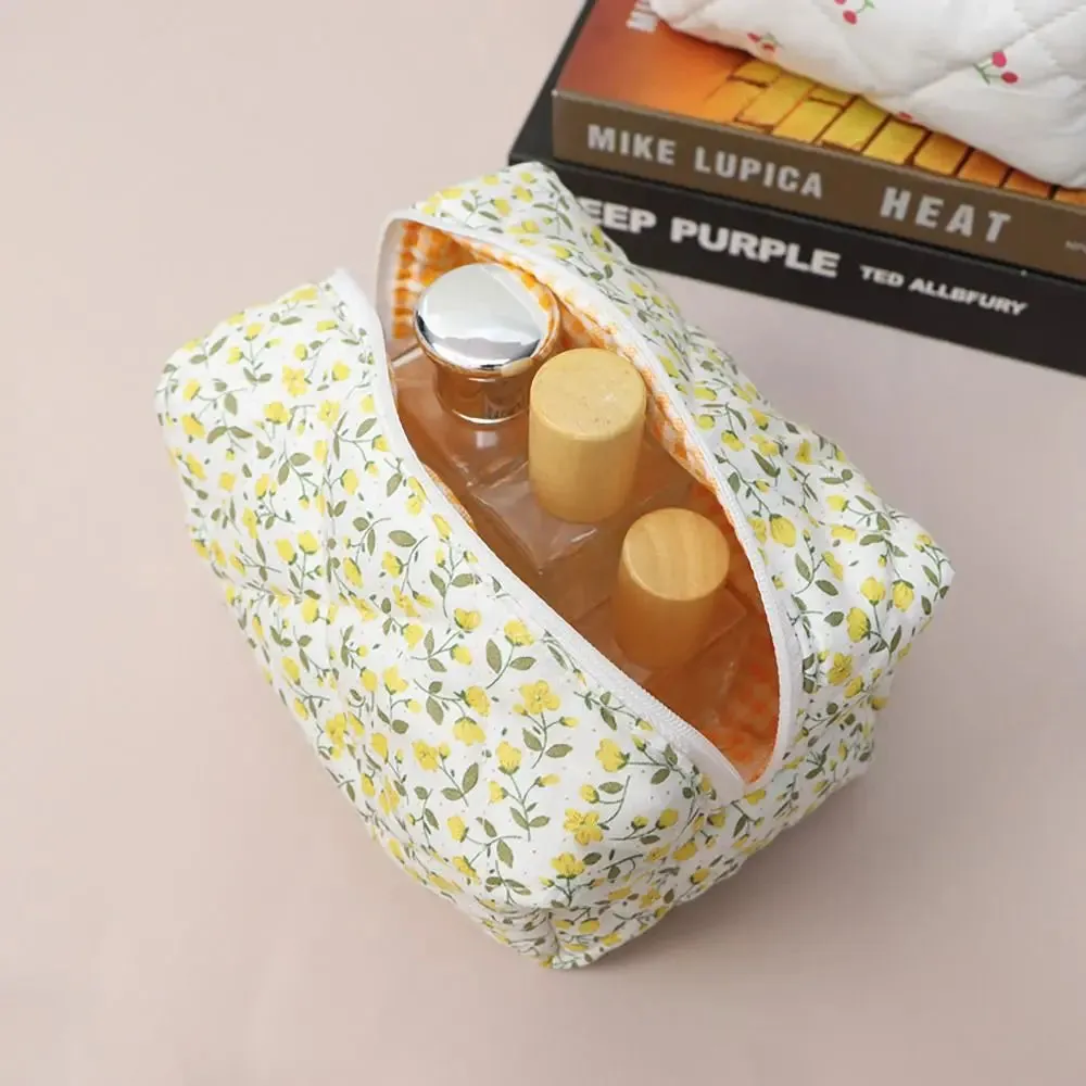 Flower Printed Floral Puffy Quilted Makeup Bag Organizer