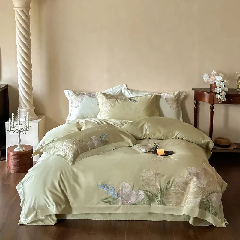 Flytonn-Luxury Flowers Embroidery Bedding Set Home Textile Cream White 1000TC Egyptian Cotton Princess Quilt Cover Bed Sheet Pillowcases