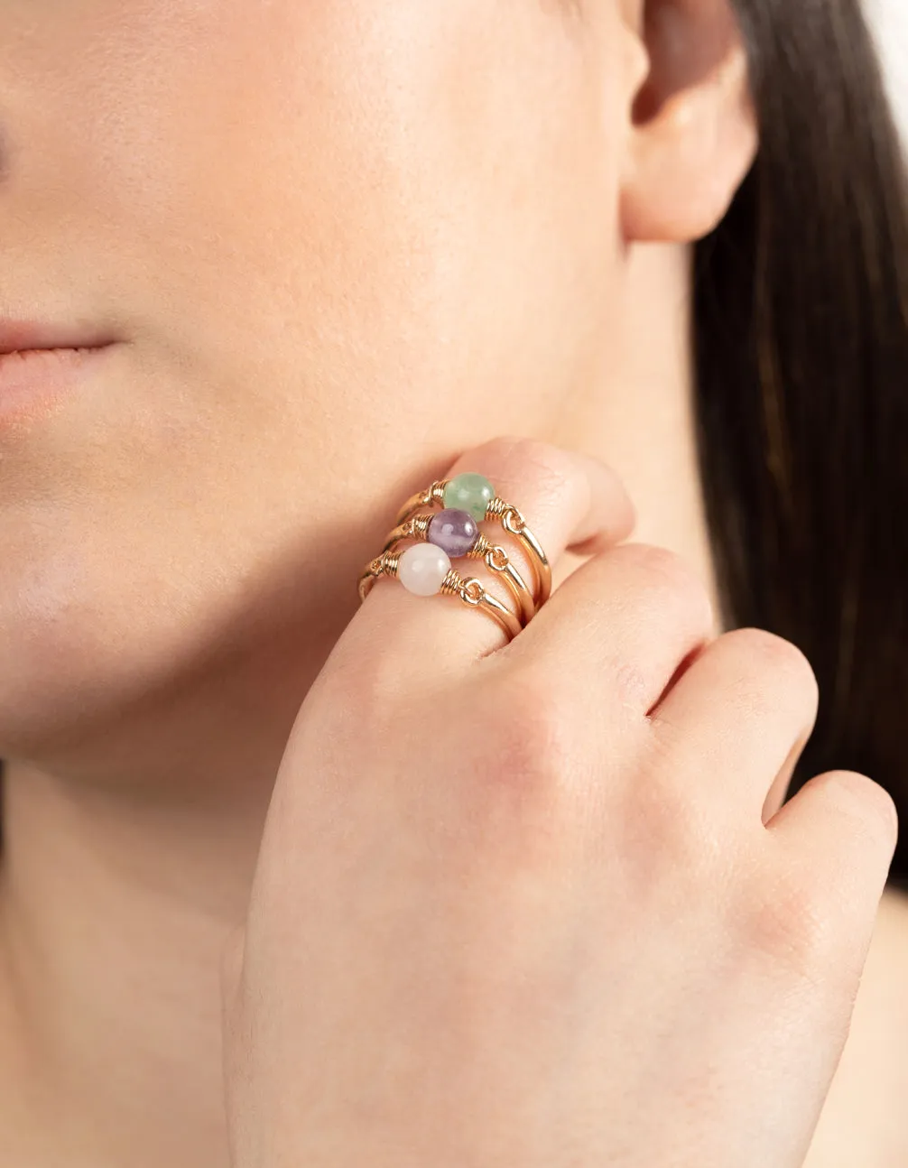 Gold Semi-Precious Sphere 3-Stack Ring