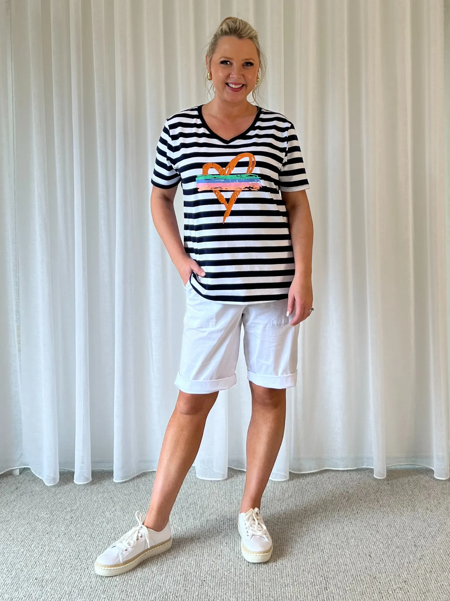 Heart Stripe T-shirt - Orange