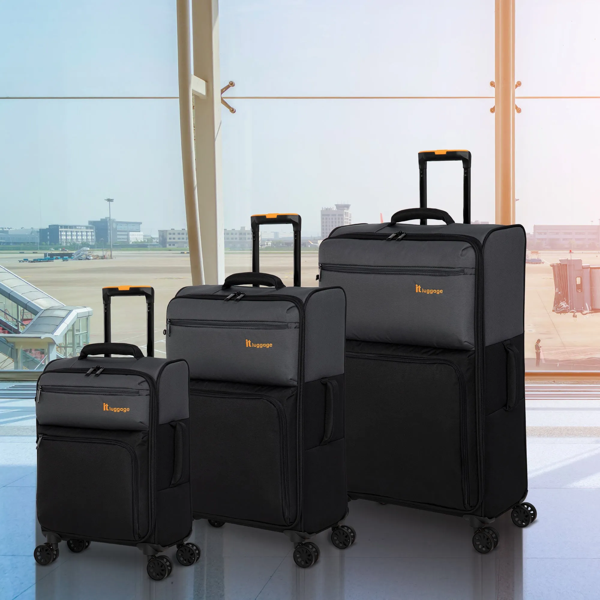 It Luggage Duo-Tone Pewter & Black 8 Wheel Suitcase