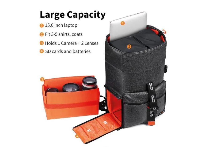 K&F Concept KF13-096V1 Camera Backpack for DSLR Cameras with 15 inch Laptop Compartment