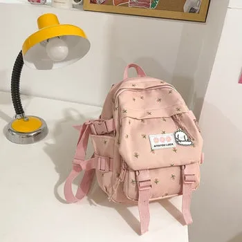 Kawaii Floral Petite Backpack and Cuddly Plush Pendant