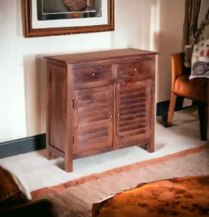 Kraft Bazaar Solid Wood Sideboard and Cabinet | Sideboard Cabinet with 2 Drawers | Cabinet for Living Room | Crockery Cabinet | Kitchen Cabinet | Wlanut Finish Mango Wood