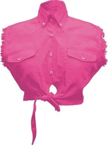 Ladies Sleeveless Tie-up Shirt 100% Cotton Twill Pink