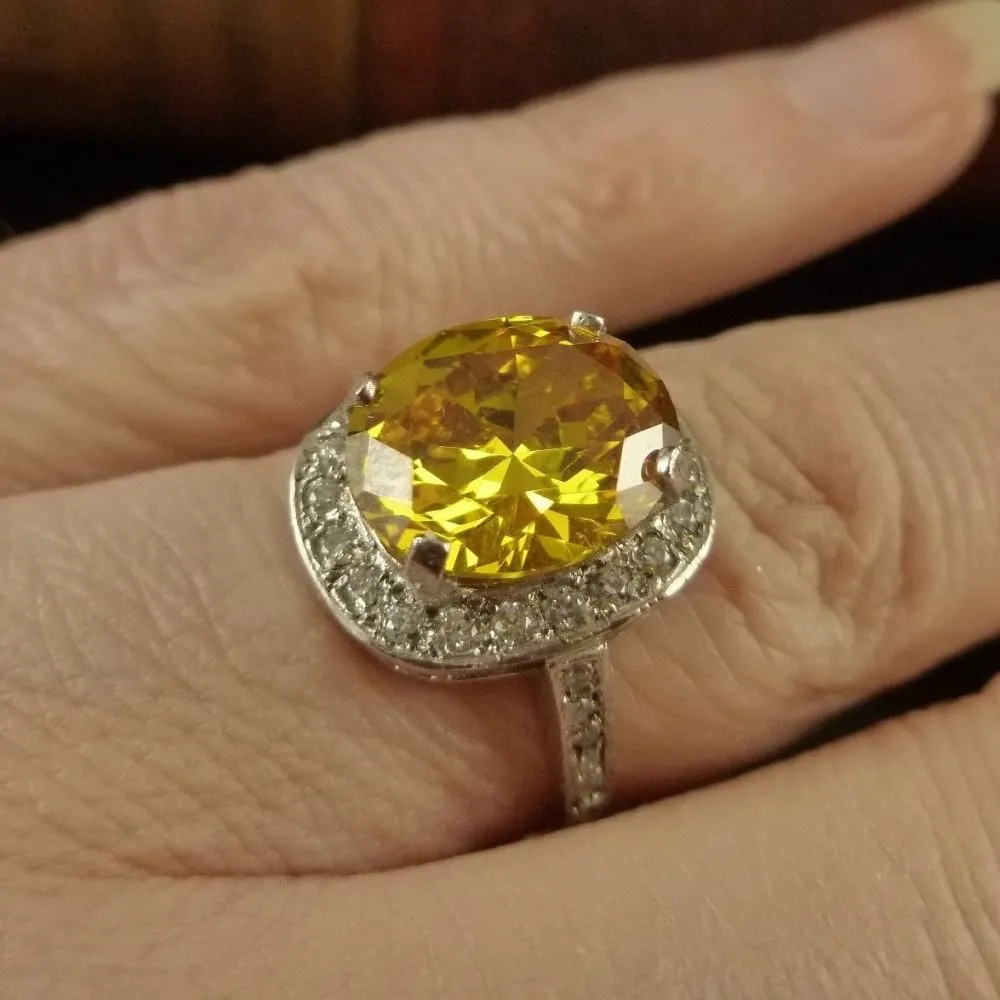 Large Yellow Sapphire & Paste Cluster Ring