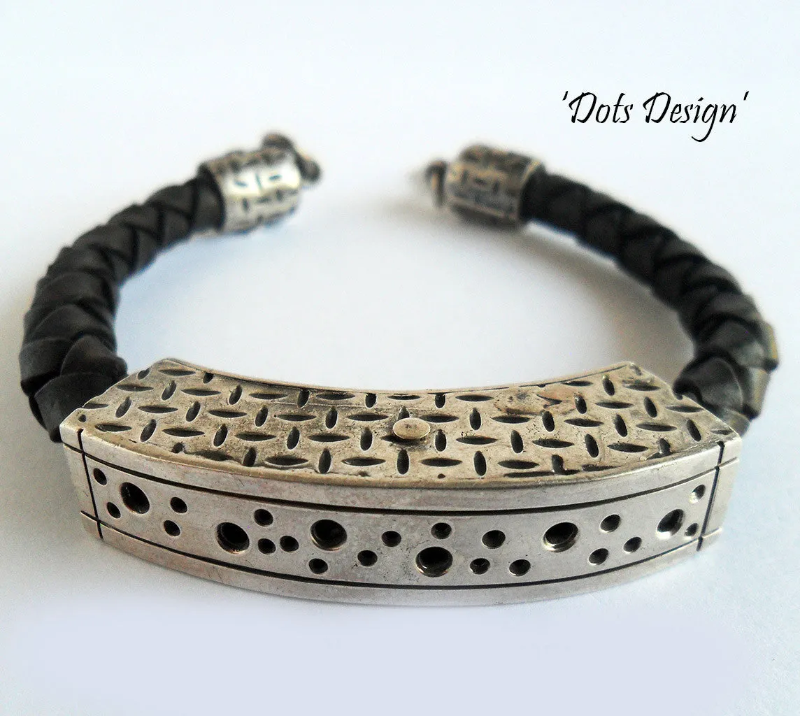 Man Silver and Leather Bracelet
