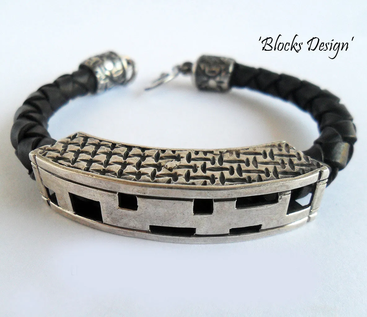 Man Silver and Leather Bracelet