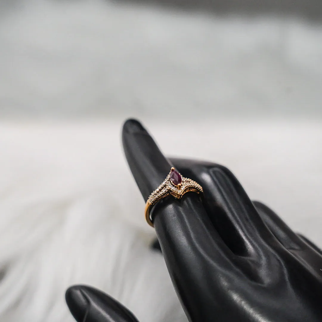 Marquise Ring 14K Yellow Gold With Diamonds-Ruby / 45018gr / Size 7