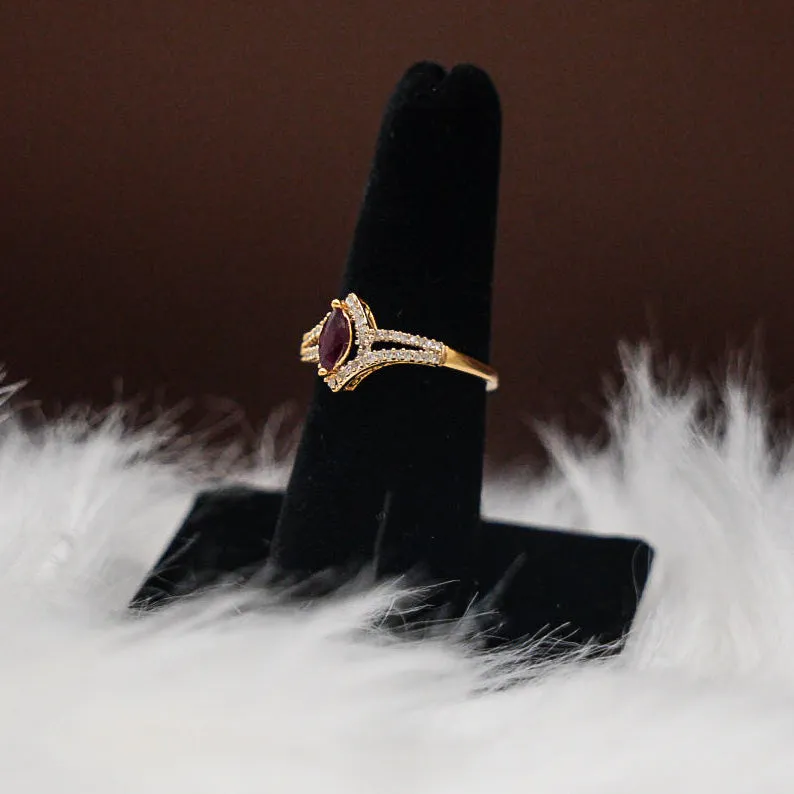 Marquise Ring 14K Yellow Gold With Diamonds-Ruby / 45018gr / Size 7