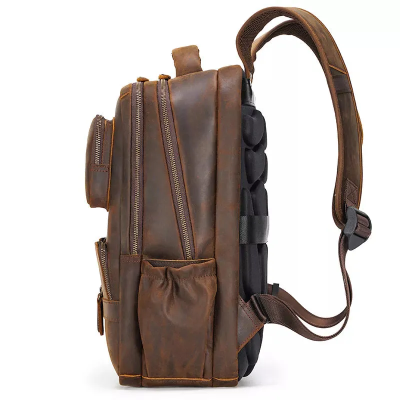 Men's Crazy Horse Leather Travel Backpack - Large Size