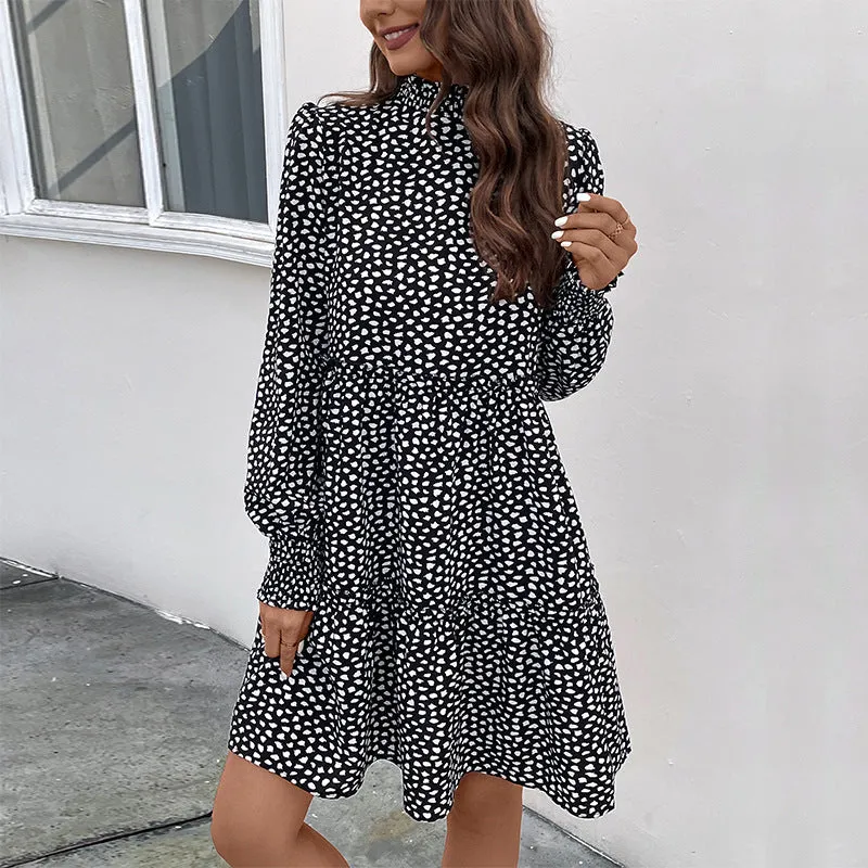 METAVERSMALL popular splicing skirt New autumn new 2025 women's clothing  leopard print long-sleeved dress