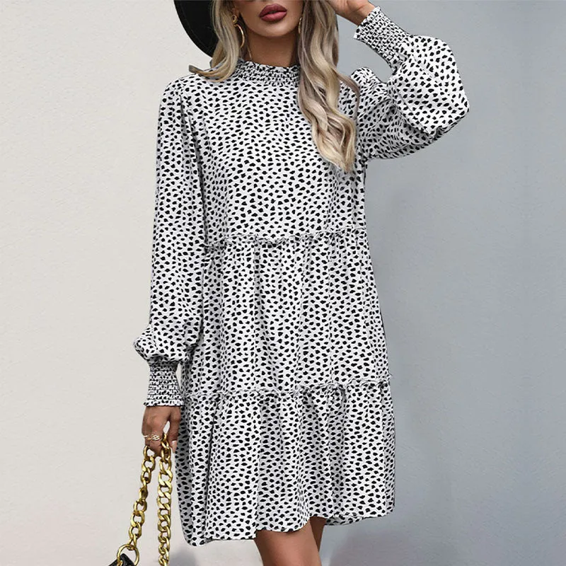 METAVERSMALL popular splicing skirt New autumn new 2025 women's clothing  leopard print long-sleeved dress
