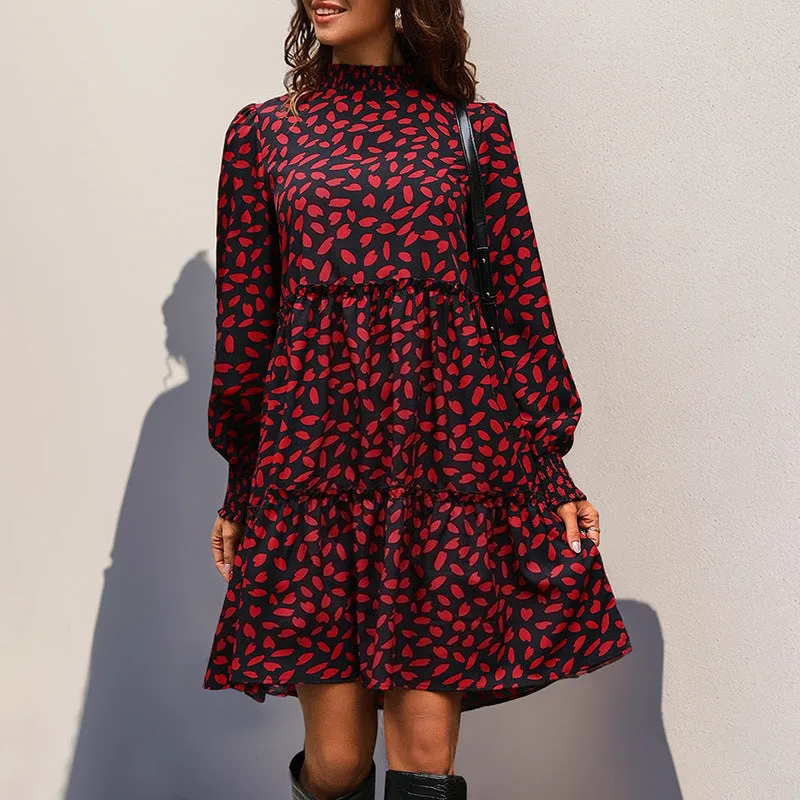 METAVERSMALL popular splicing skirt New autumn new 2025 women's clothing  leopard print long-sleeved dress