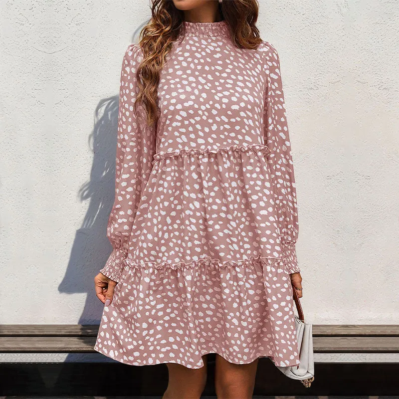METAVERSMALL popular splicing skirt New autumn new 2025 women's clothing  leopard print long-sleeved dress
