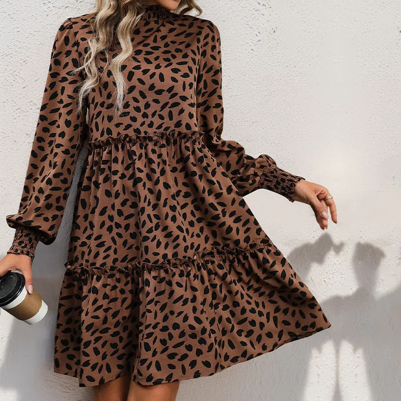 METAVERSMALL popular splicing skirt New autumn new 2025 women's clothing  leopard print long-sleeved dress