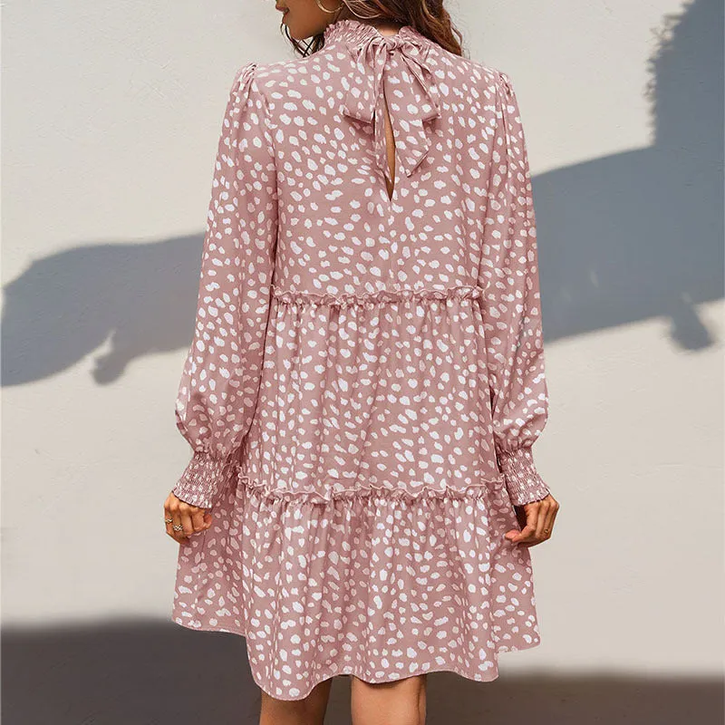 METAVERSMALL popular splicing skirt New autumn new 2025 women's clothing  leopard print long-sleeved dress