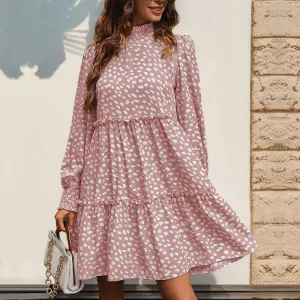 METAVERSMALL popular splicing skirt New autumn new 2025 women's clothing  leopard print long-sleeved dress