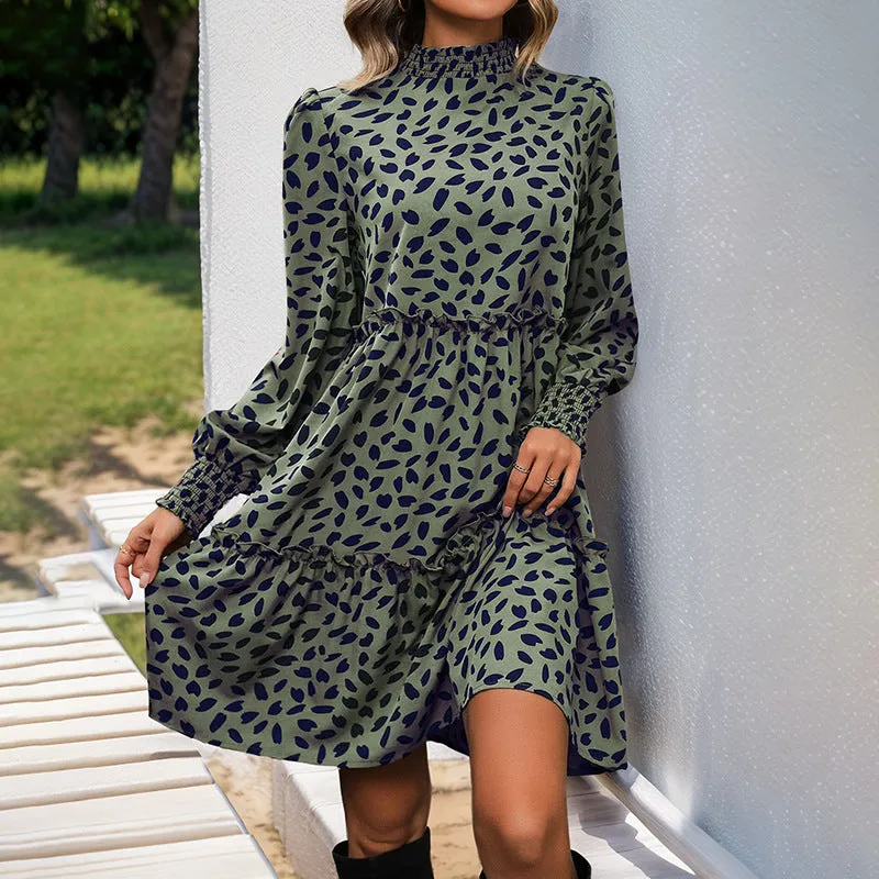 METAVERSMALL popular splicing skirt New autumn new 2025 women's clothing  leopard print long-sleeved dress
