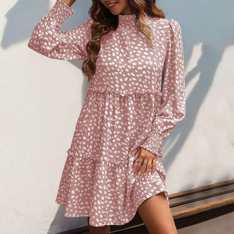 METAVERSMALL popular splicing skirt New autumn new 2025 women's clothing  leopard print long-sleeved dress