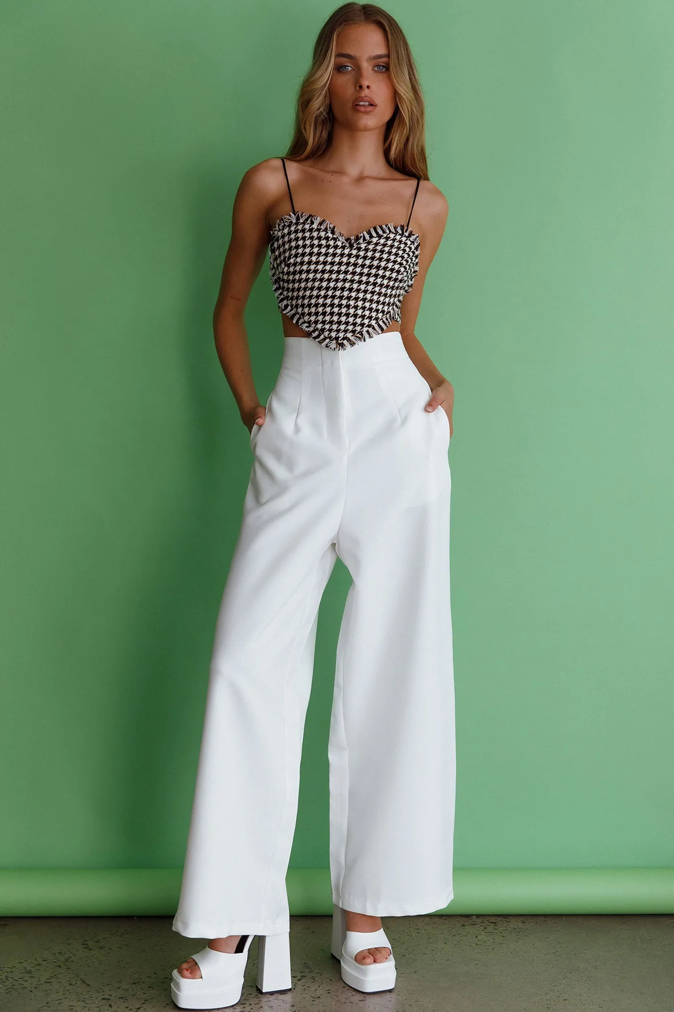 Miss Fine Heart Crop Top Houndstooth Black