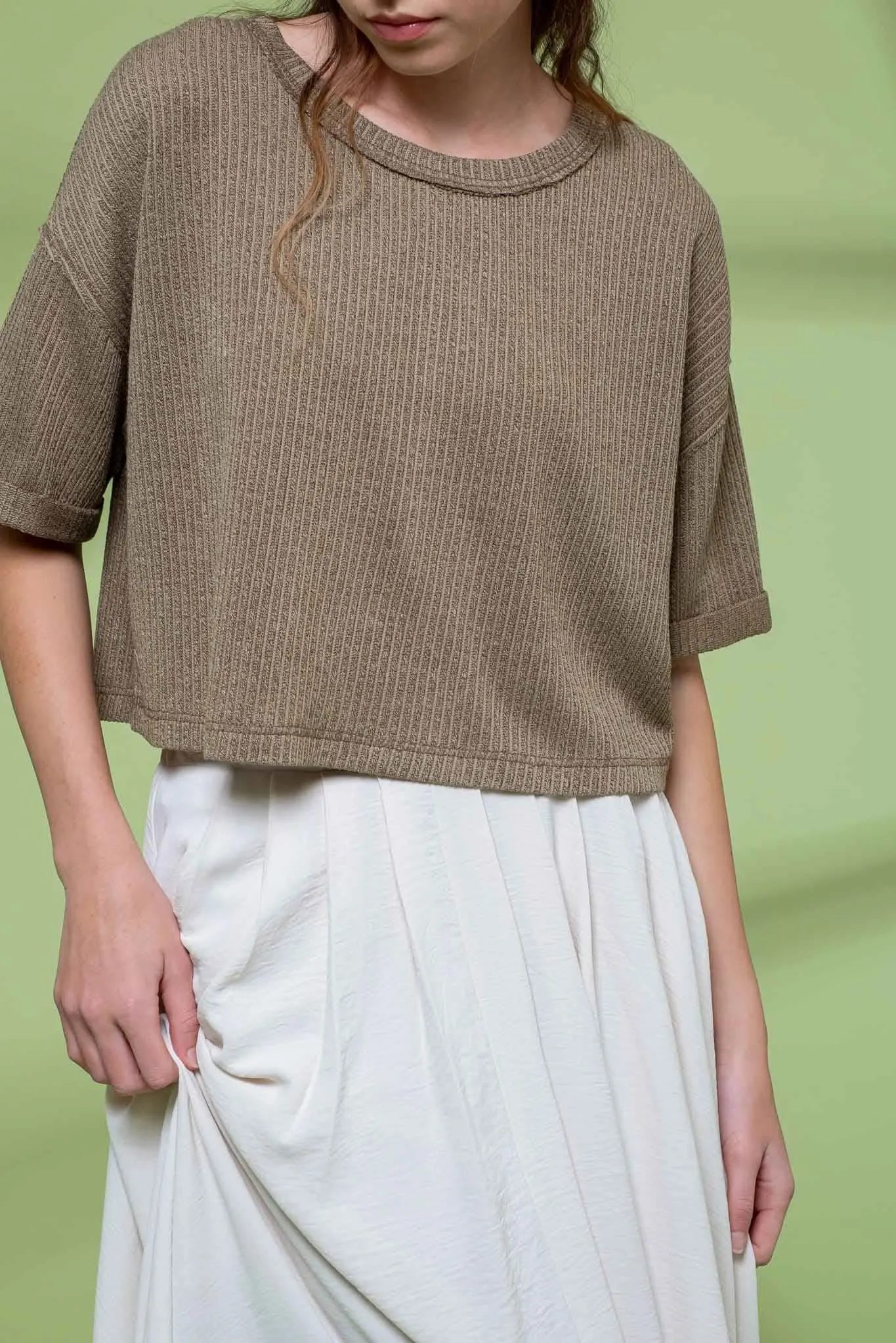 Oatmeal Fold Knit Crop Top
