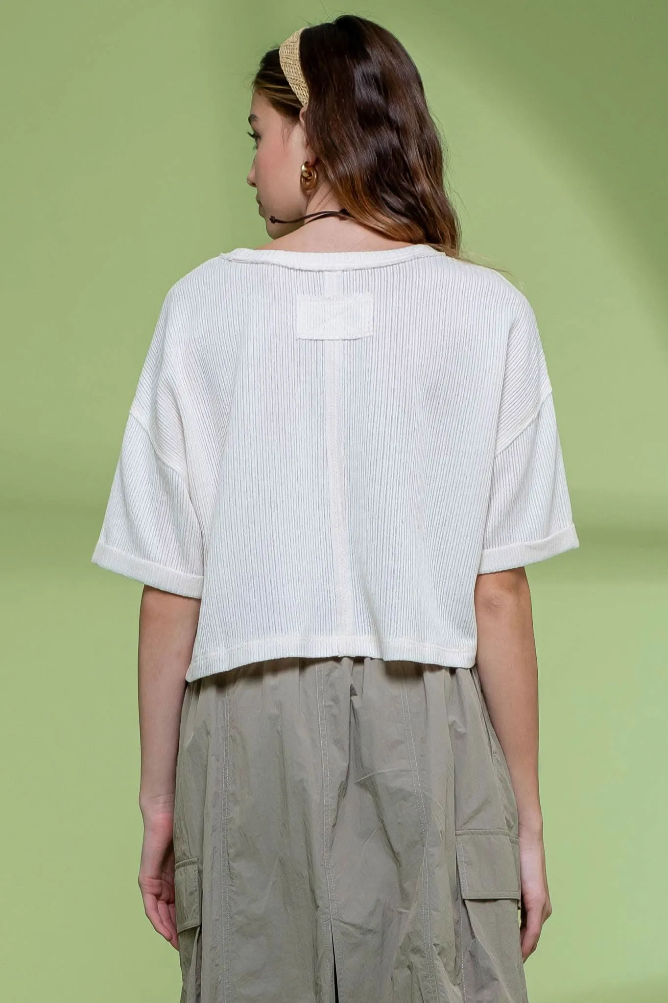 Oatmeal Fold Knit Crop Top