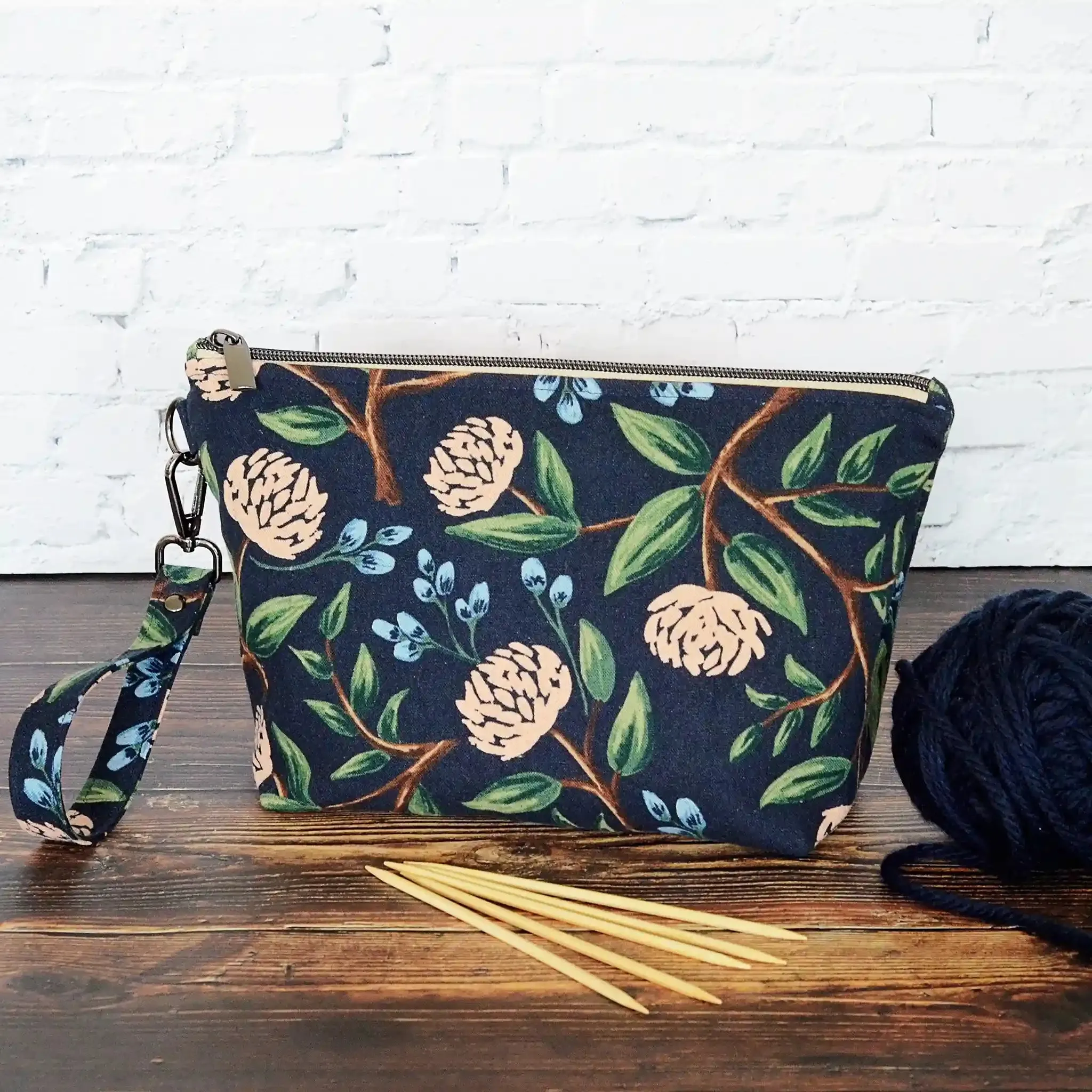 Peony Canvas Project Bag with Removable Strap