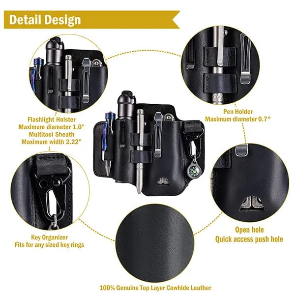PJ35 Multitool Sheath for Belt, Leather EDC Pocket Organizer
