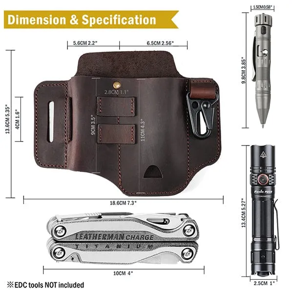 PJ35 Multitool Sheath for Belt, Leather EDC Pocket Organizer