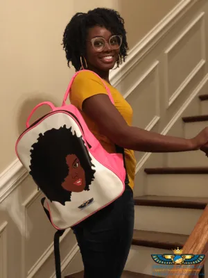 Plush Afro Diva Leather Bookbag