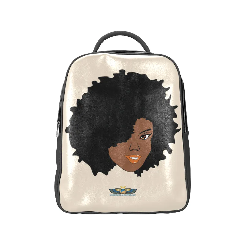 Plush Afro Diva Leather Bookbag