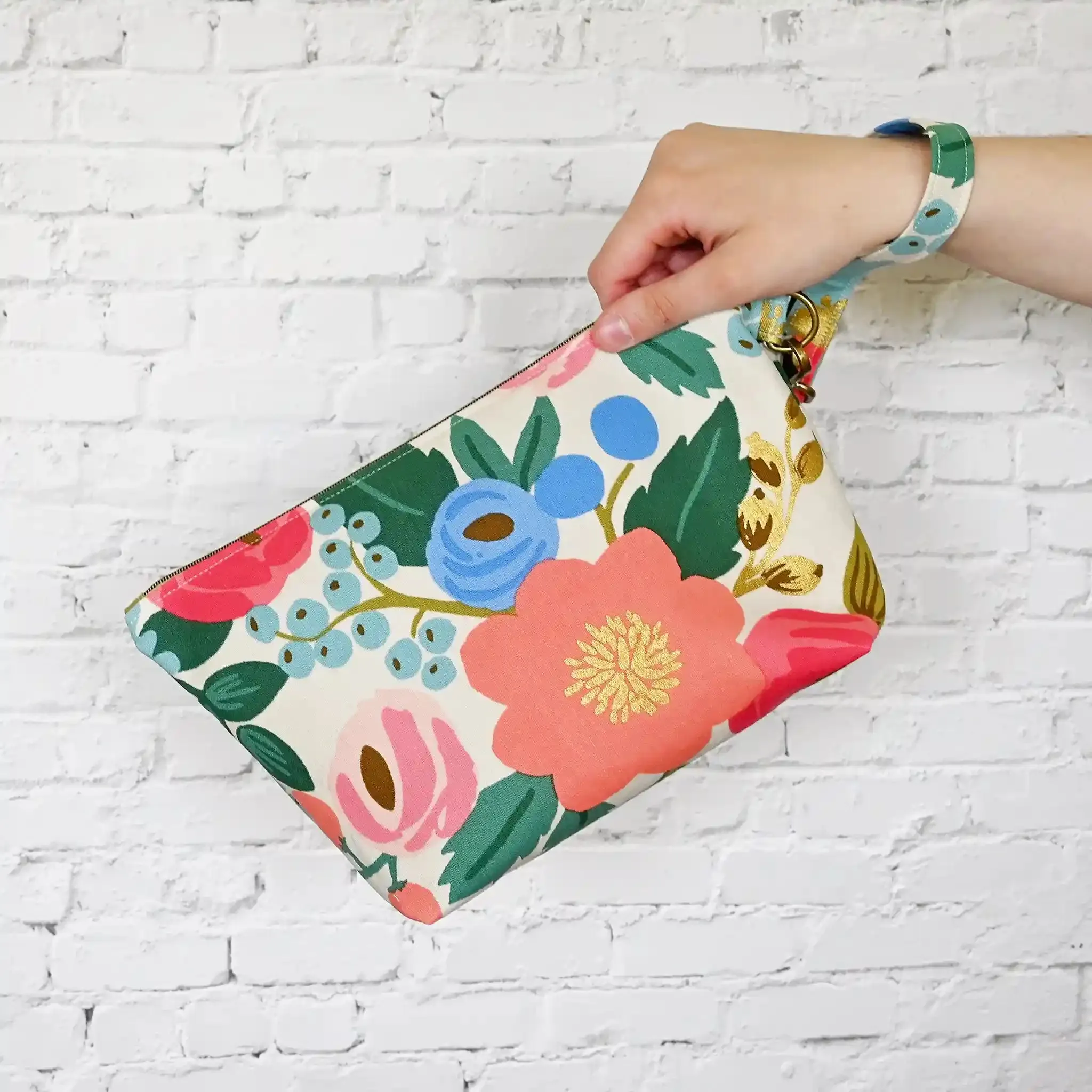 Pretty Canvas Zippered Sock Project Bag in Rifle Paper Co's Antique Garden