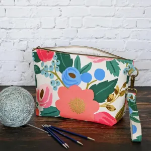 Pretty Canvas Zippered Sock Project Bag in Rifle Paper Co's Antique Garden