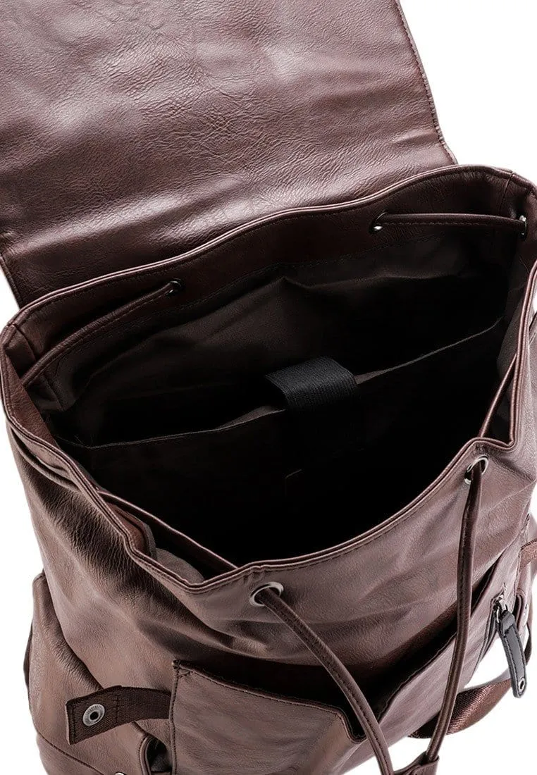 Pu Pocket Flap Large Backpack - Dark Brown