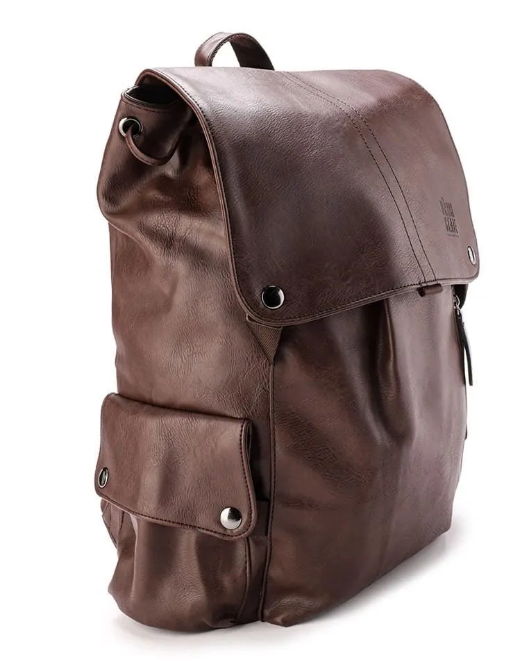 Pu Pocket Flap Large Backpack - Dark Brown