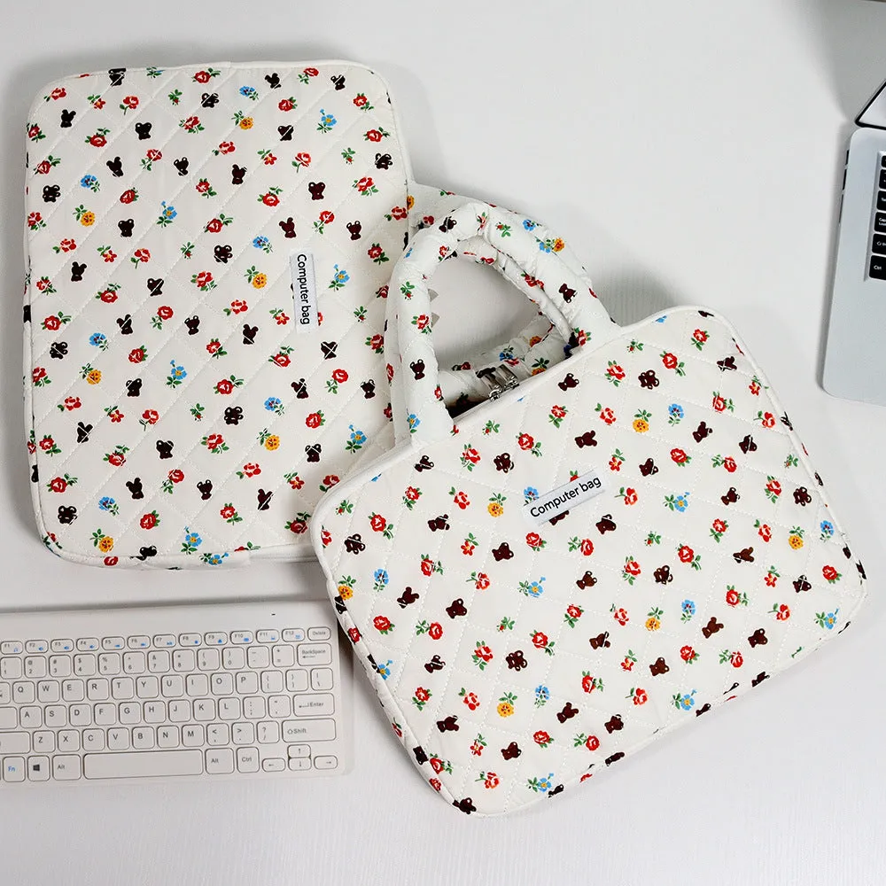 Quilted Cute Bear Red Floral iPad Bag, iPad Sleeve,Laptop Sleeve