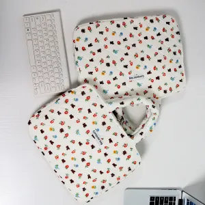 Quilted Cute Bear Red Floral iPad Bag, iPad Sleeve,Laptop Sleeve