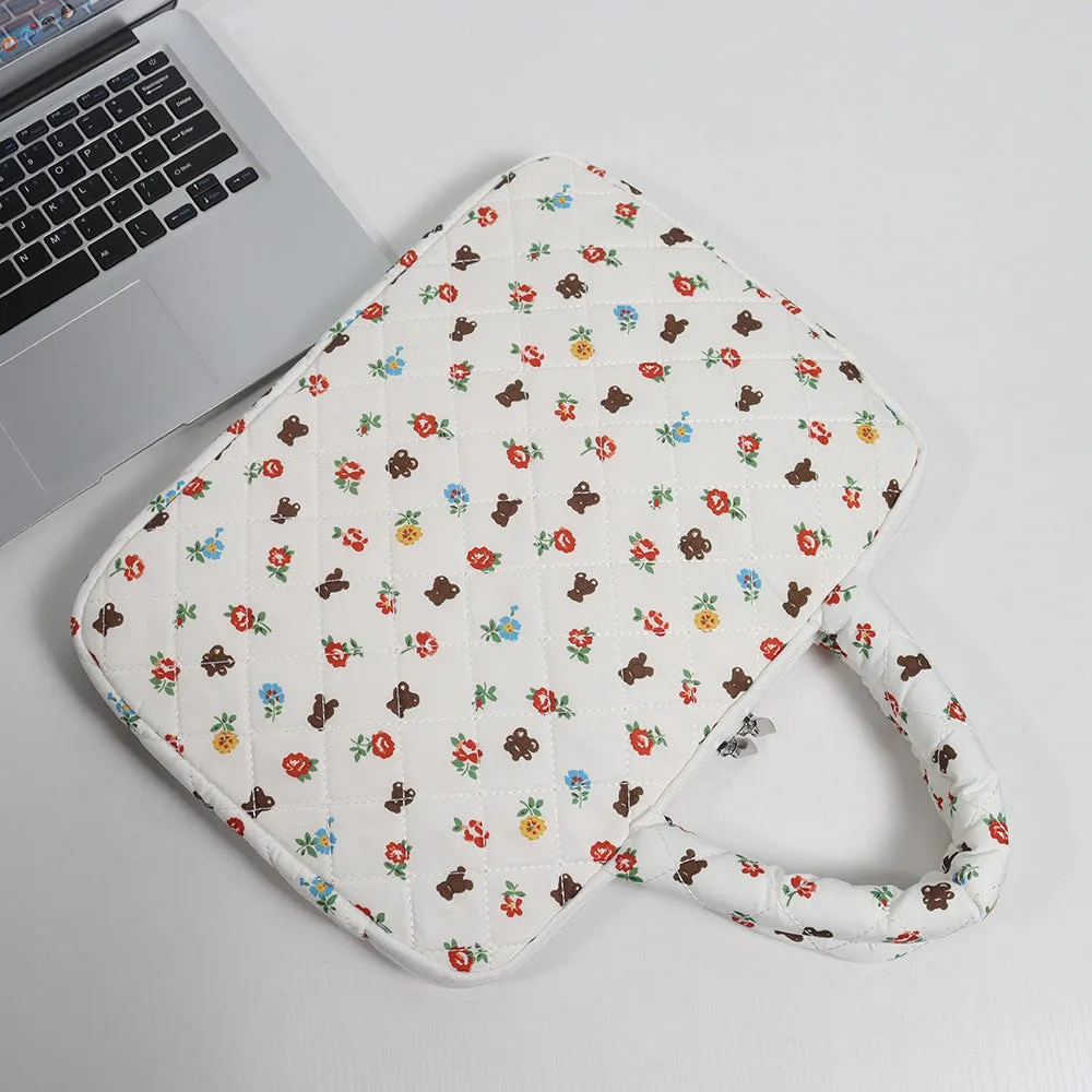 Quilted Cute Bear Red Floral iPad Bag, iPad Sleeve,Laptop Sleeve