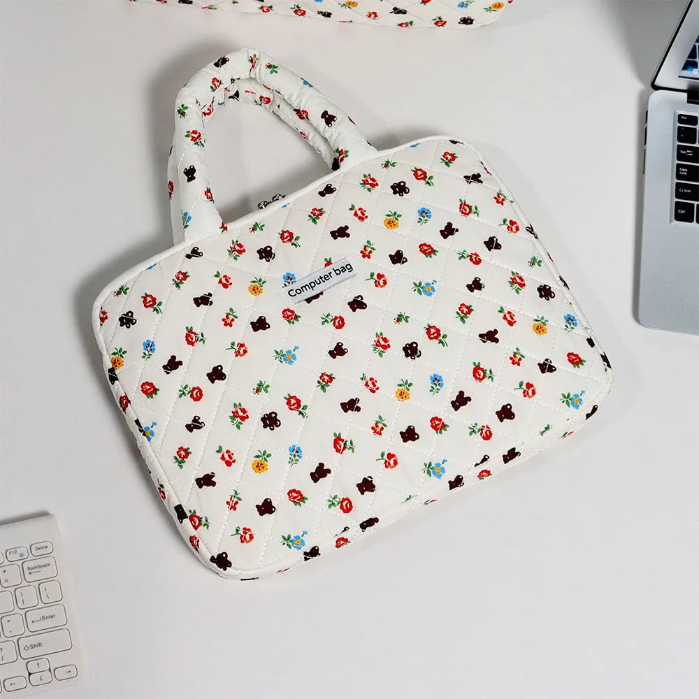 Quilted Cute Bear Red Floral iPad Bag, iPad Sleeve,Laptop Sleeve