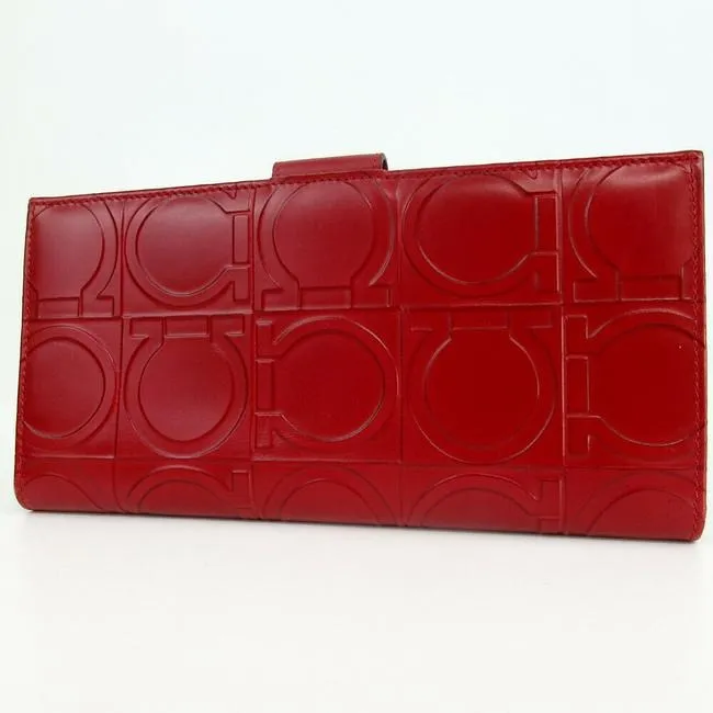 Salvatore Ferragamo Red Gancin Print Leather Wallet