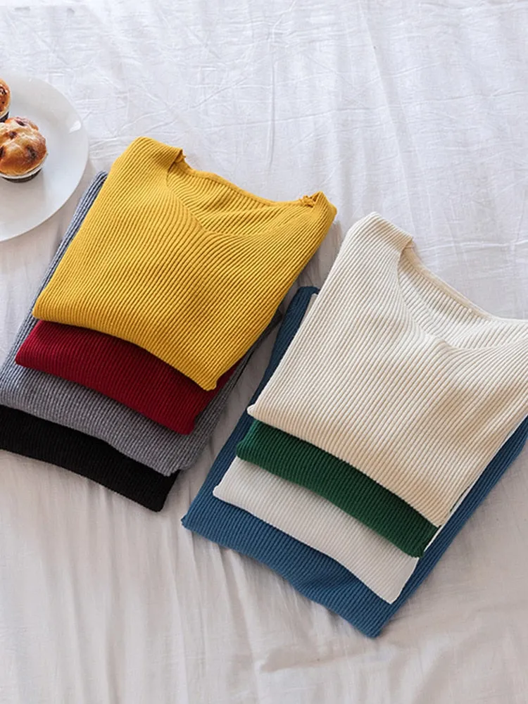 Sexy V Neck Women Pullover Sweater Fashion Autumn Winter Long Sleeve Knitted Jumper Top Casual Korean Slim Basic Blouse