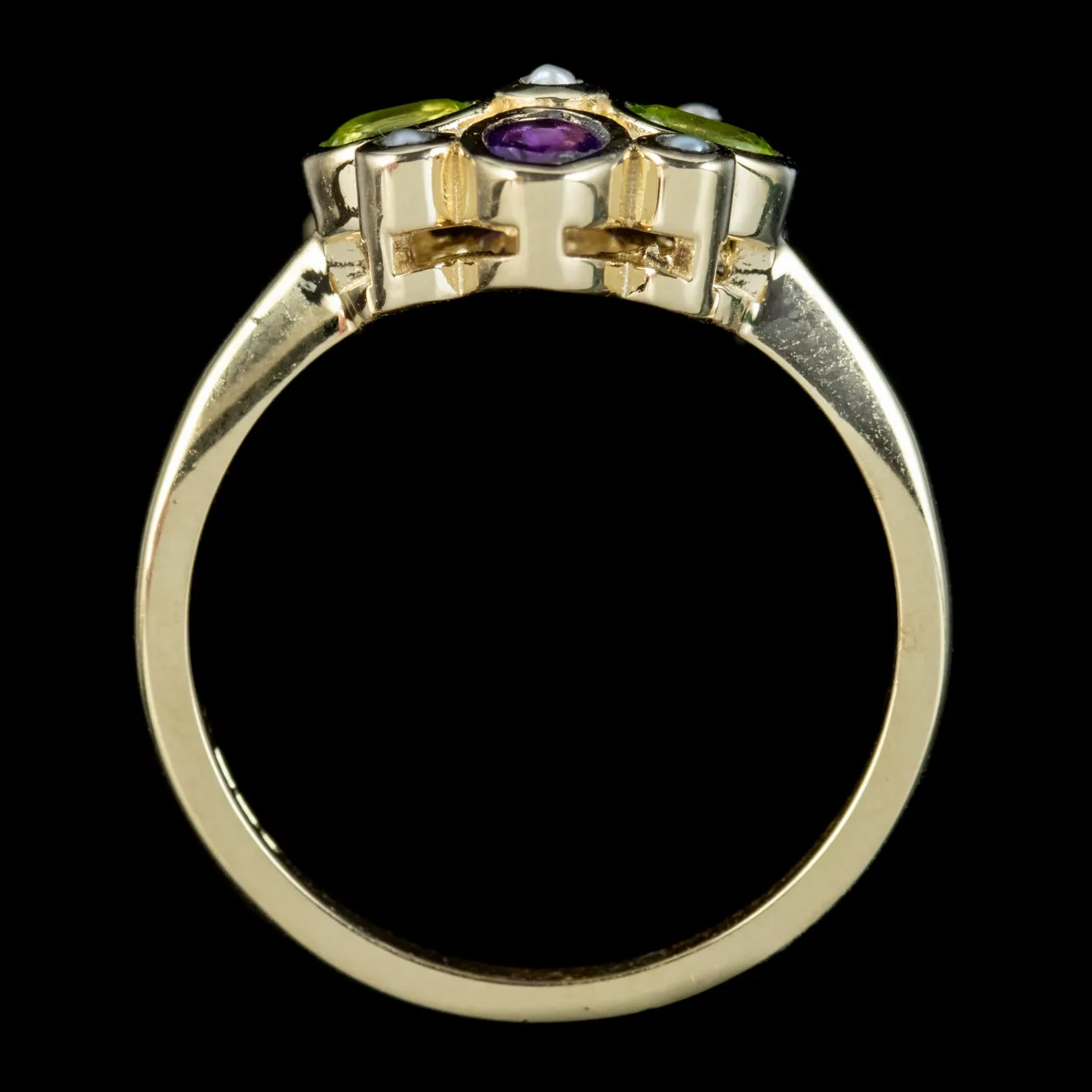 Suffragette Edwardian Style Cluster Ring Amethyst Peridot Pearl