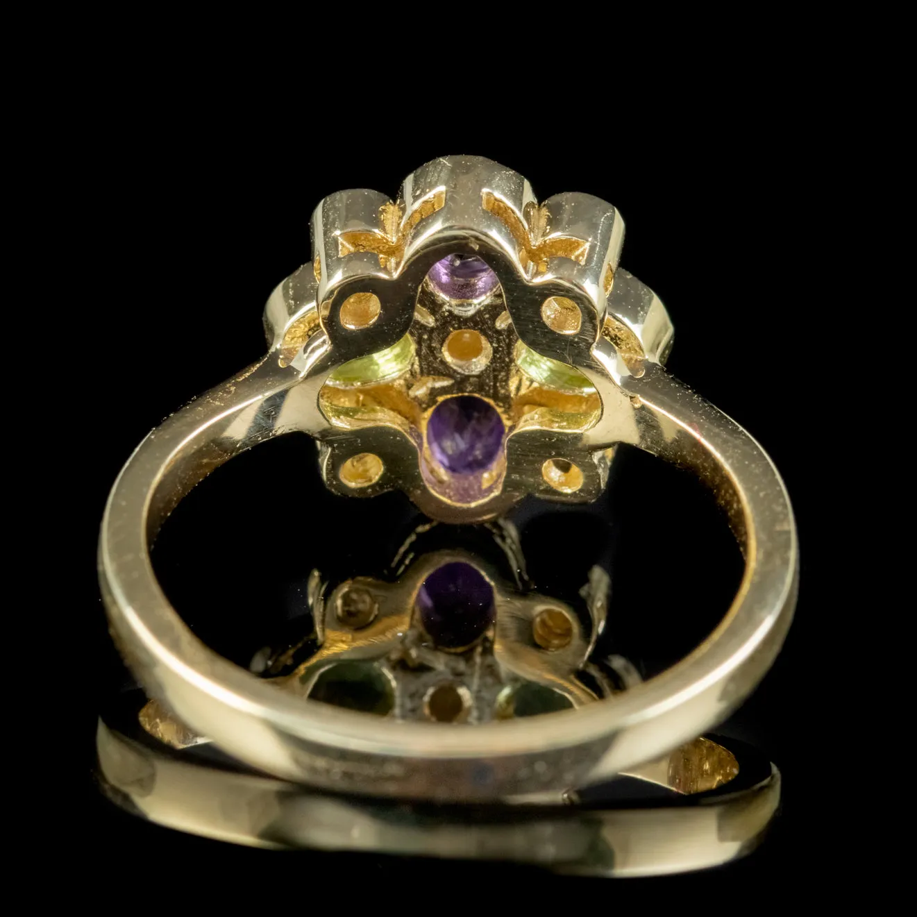 Suffragette Edwardian Style Cluster Ring Amethyst Peridot Pearl