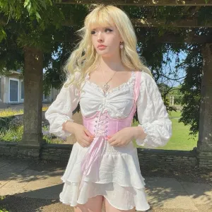 Sweetpea Storybrook    Corset with Optional Dress Set Kawaii Academia Y2K Cottagecore Coquette Fairycore Dollette Princesscore