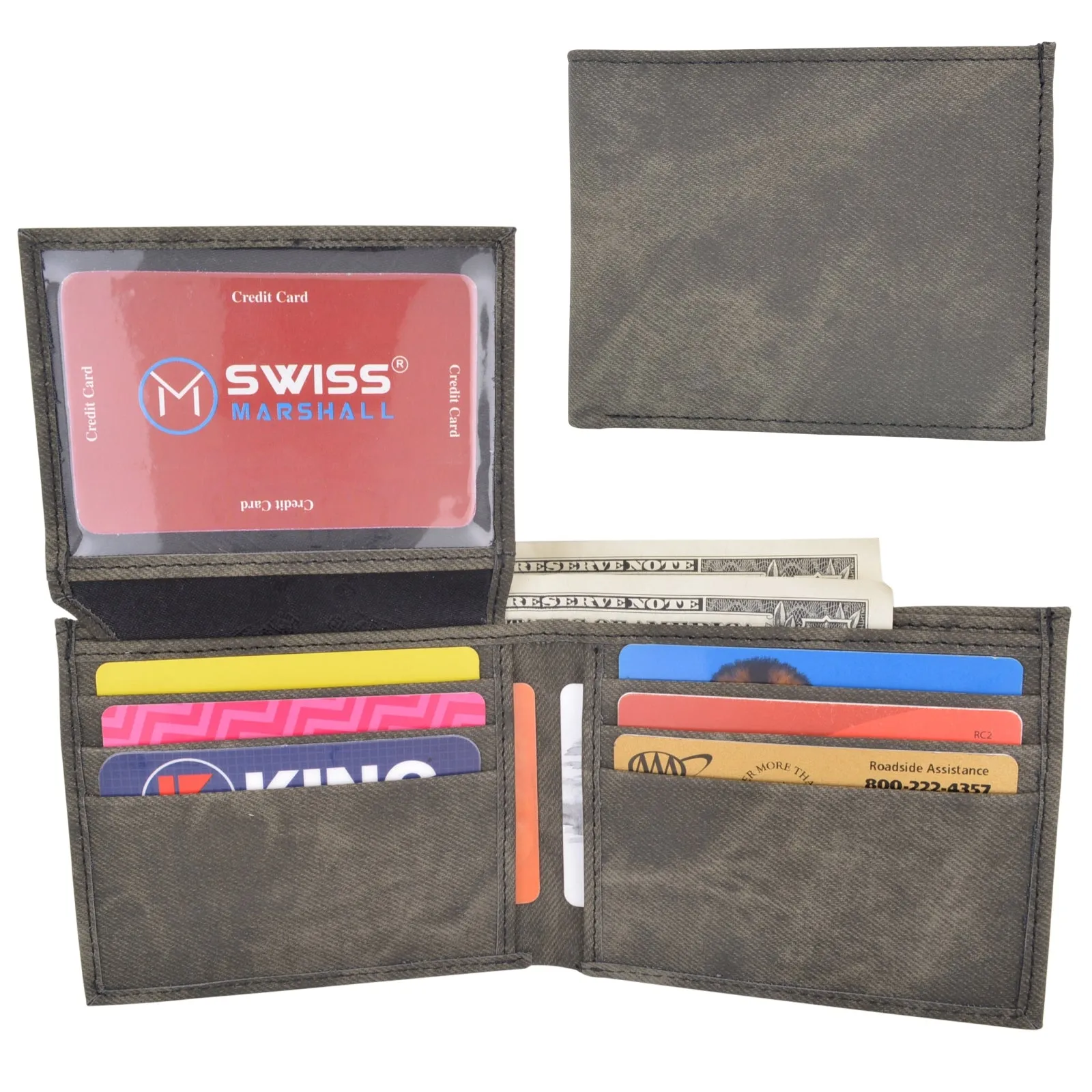 Swiss Marshall RFID Blocking Men's Vegan Leather 2 ID Windows Bifold Wallet